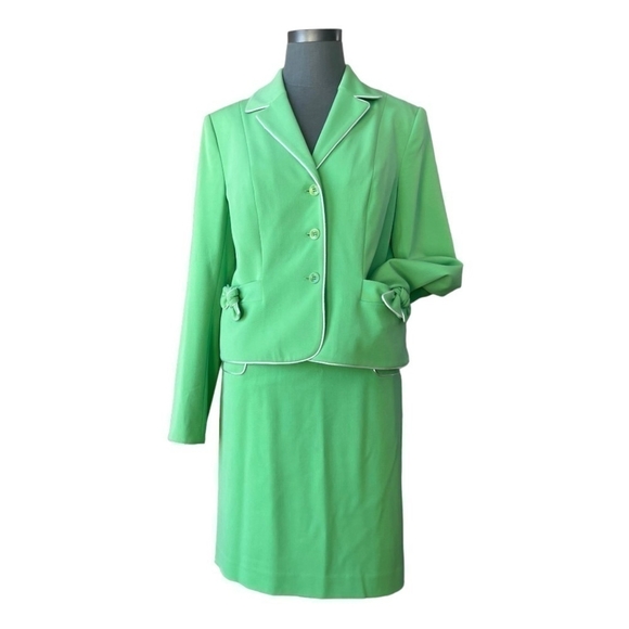 Women Pencil Skirt Suit Studio G Lime Green Blazer & Skirt Set Office Style Suit - Picture 3 of 13